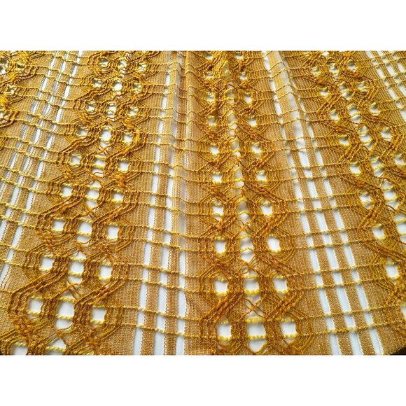 Vintage 70s pleated curtain, orange mesh, open weave geometric, pair - Picture 6 of 10